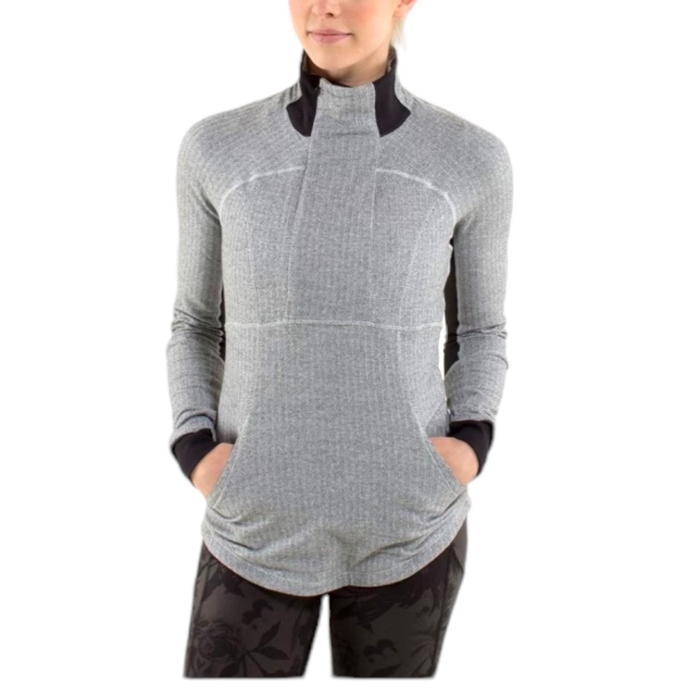 Lululemon Base Runner 1/2 Zip Heathered Herringbone Black White/Black Size 6
